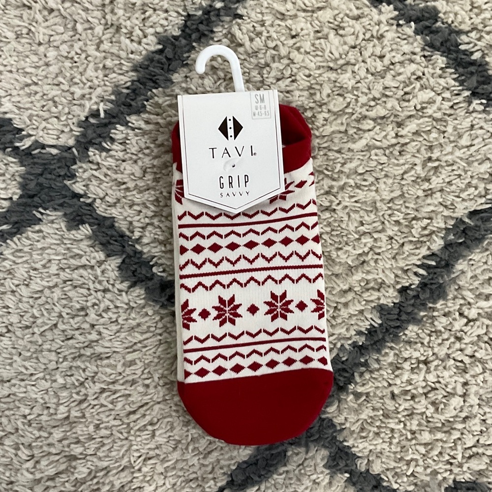 Pure Barre Festive Red and White Grip Socks